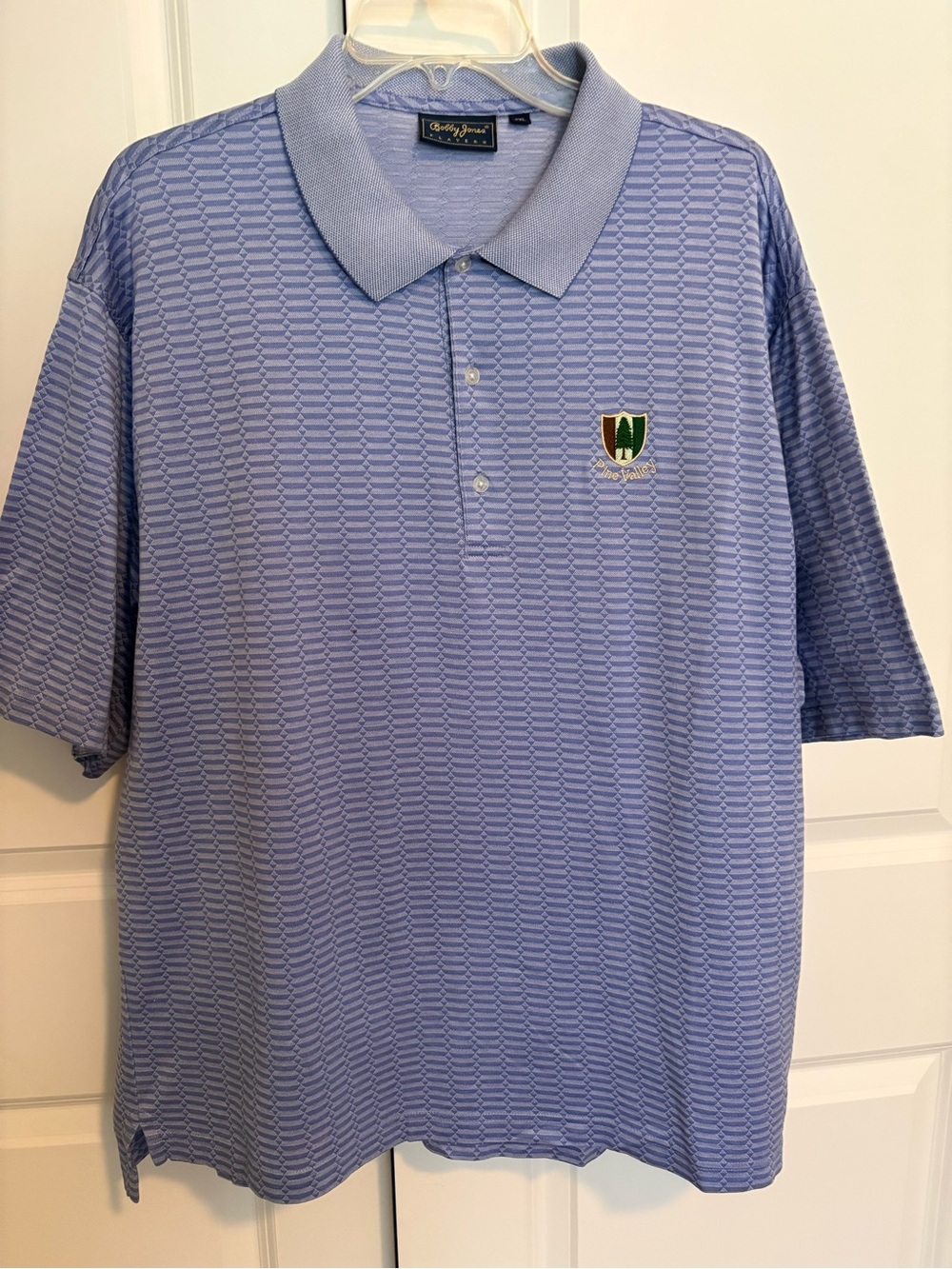 Bobby Jones Player Light Blue Textured Polo with Pine Valley Crest